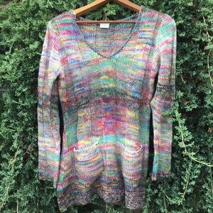 Rainbow Boho Knit Crochet Sweater Dress Tunic